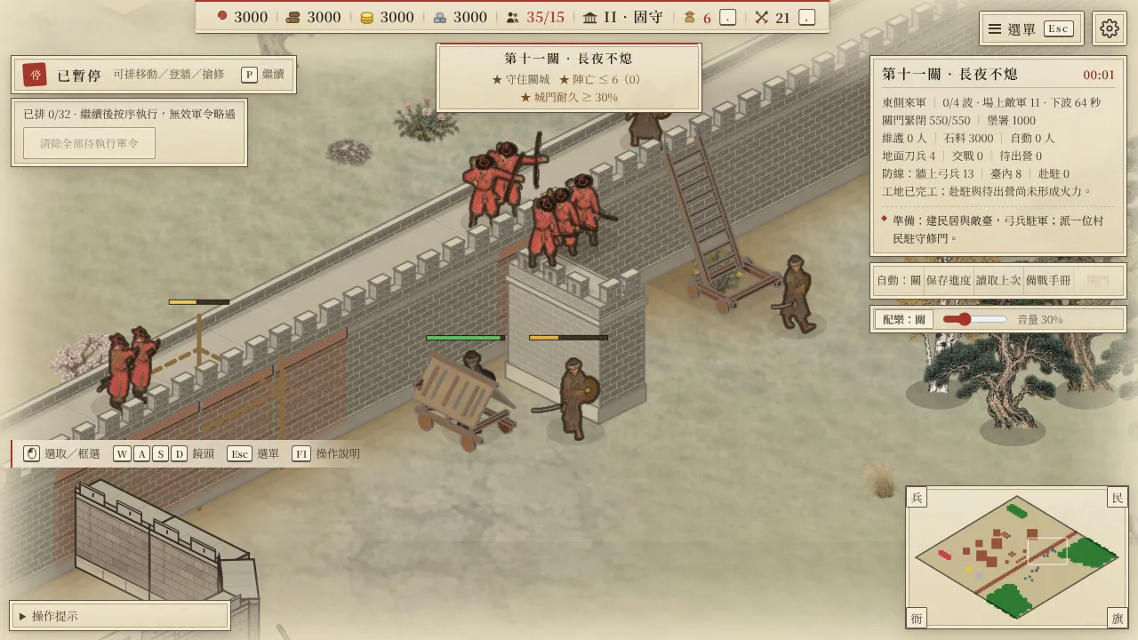 Archers on a bastion fire down on ladders and a battering cart